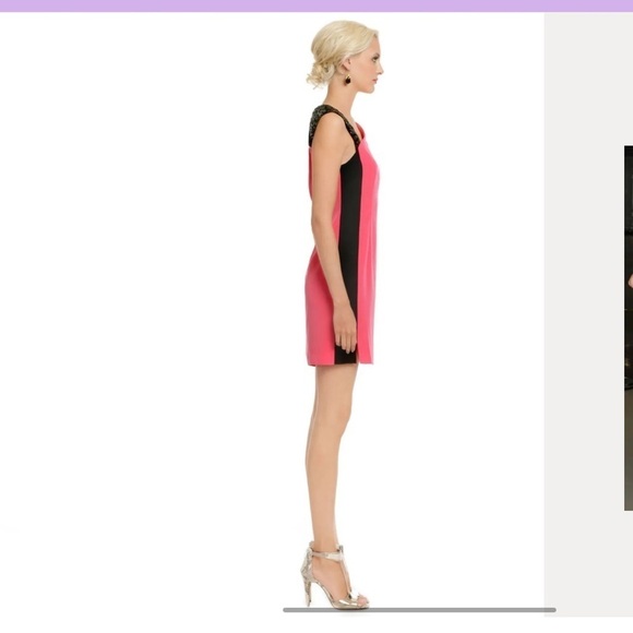 Sachin + Babi NWT Vegas Silk pink and black Cocktail Dress Sequin Shoulder 4 - Picture 3 of 13
